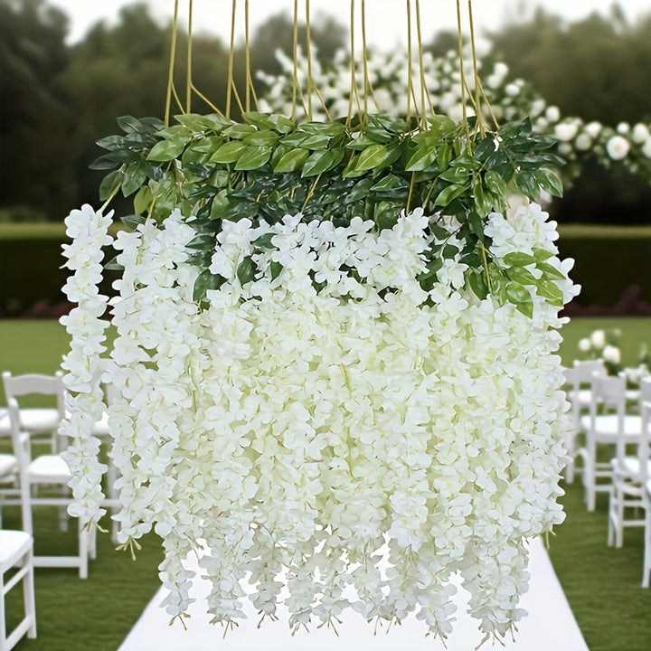 48 Piezas de Guirnalda Artificial de Glicina para Exteriores - Flores Plásticas Blancas Colgantes para Bodas, Fiestas y Festividades - Decoración Resistente a Todas las Estaciones sin Mantenimiento para Jardín o Paredes