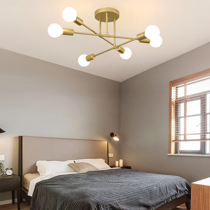 1pc Lámpara de Techo Semi-Encastrada de Hierro, Araña Satélite Pintura Industrial, Iluminación para Hogar, 110-240V, Adecuada para Dormitorio, Cocina, Comedor y Vestíbulo (Sin Bombillas)