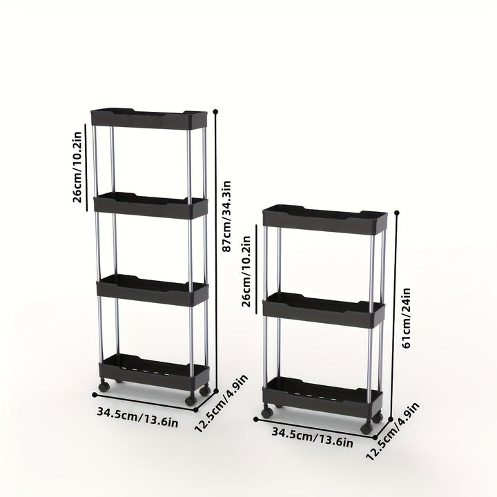 Carrito de almacenamiento rodante delgado de 3/4 niveles para baño – Estante móvil de plástico blanco con ruedas deslizantes, organizador multifuncional para espacios reducidos, ideal para organizar el baño, carrito móvil | Solución de almacenamiento mod