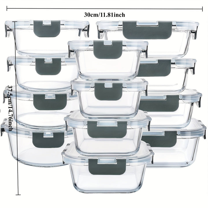 Paquete de 24, 12 Contenedores para Almacenamiento de Alimentos Sellados y Congelables con 12 Tapas, Recipiente de Cocina, Caja de Vidrio para el Mediodía, Contenedor de Vidrio Cubierto