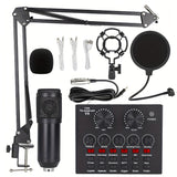 Kit de equipo para podcast, interfaz de audio V8 equipada con tarjeta de sonido multi en uno y micrófono condensador BM800, ideal para grabaciones y transmisiones en vivo