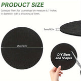 Filtros de carbón activado para cubo de compost 17.02 cm - Paquete de 4, Almohadillas de filtro de repuesto absorbentes de olores, Diseño redondo para cortar a medida, Material de polipropileno para cubo de cocina