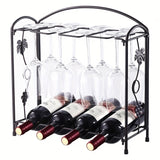 Soporte de Vino Independiente para Suelo, Estante Rústico con Almacenamiento y Repisa para Botellas, Soporte para 4 Botellas en Cocina, Comedor u Oficina, Color Marrón Rústico