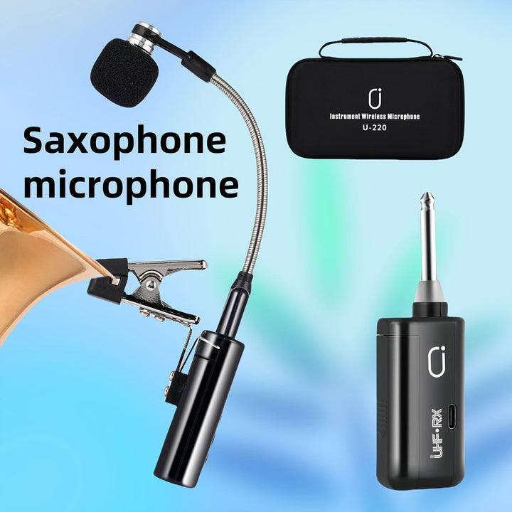 Artículo Más Vendido de 2025: Micrófono sin varillas UHF para Saxofón, Sistema Transmisor y Receptor Recargable Plug & Play con Diseño Clip-On para Saxo y Trompeta, Distancia de Transmisión hasta 48.77 metros, Adecuado para Saxos Alto, Tenor y Barítono,