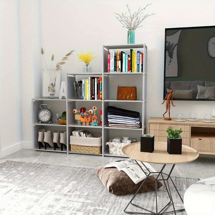 1pc Estante Metálica Versátil de 9 Niveles - Estantería Multifuncional para Libros, Ropa y Almacenamiento en Casa - Tubo de 8mm, Tubería Dorada, Ideal para Sala, Dormitorio o Oficina