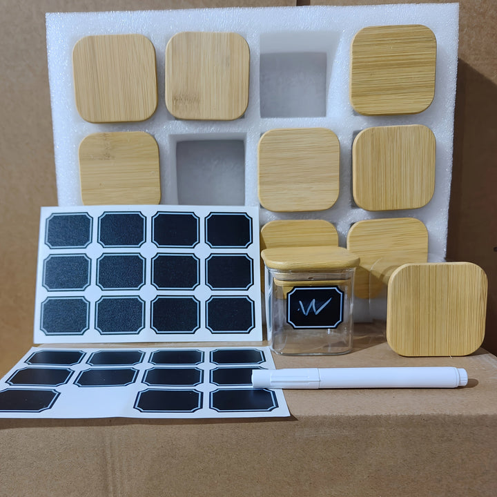 Un conjunto de 12 frascos sellados de 140 ml con pegatinas y bolígrafos para almacenamiento de cocina, almacenamiento de especias, frascos de especias.