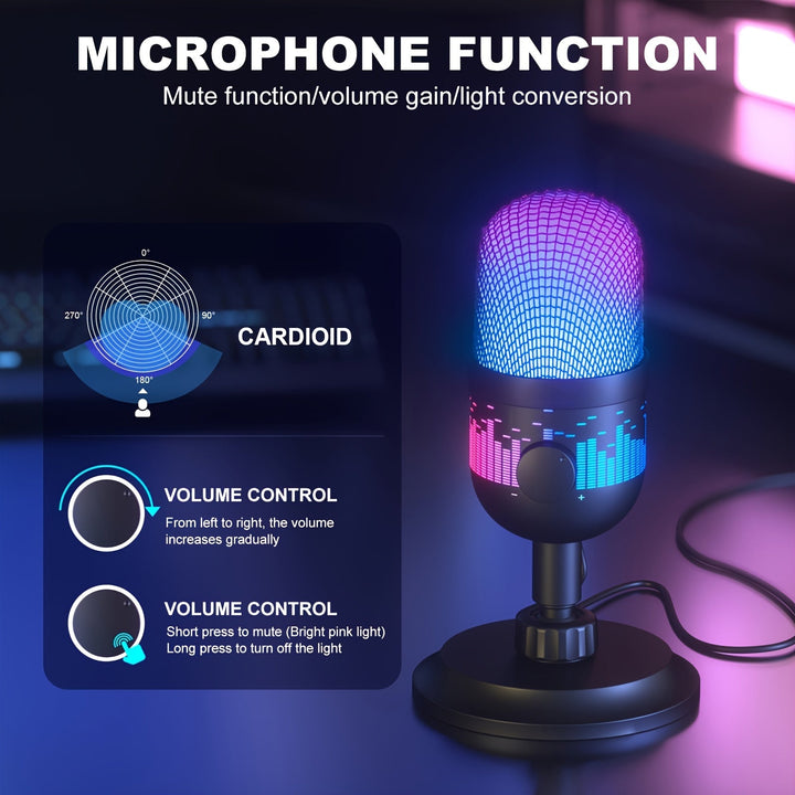 Nueva micrófono profesional USB con iluminación RGB, reducción de ruido - Ideal para transmisiones en vivo, juegos, podcasts y conferencias de video - Incluye soporte