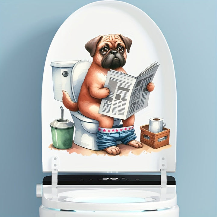 1 calcomanía autoadhesiva divertida de perro leyendo periódico para inodoro, decoración de baño con diseño juguetón, adhesivo desechable para cerámica, decoración humorística para el hogar