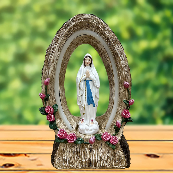 Luces Solares IP44, Decoración de Jardín con Virgen María en Resina para Patio Exterior, Césped y Paisajismo – Regalo Festivo