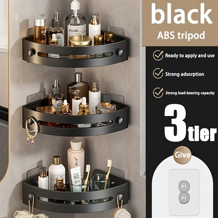 3pcs Caja de Ducha Triangular, Organizador de Baño Montado en la Pared sin Taladro, Estante de Almacenamiento de Plástico para Cosméticos y Suministros de Baño, Accesorios para el Hogar y la Cocina