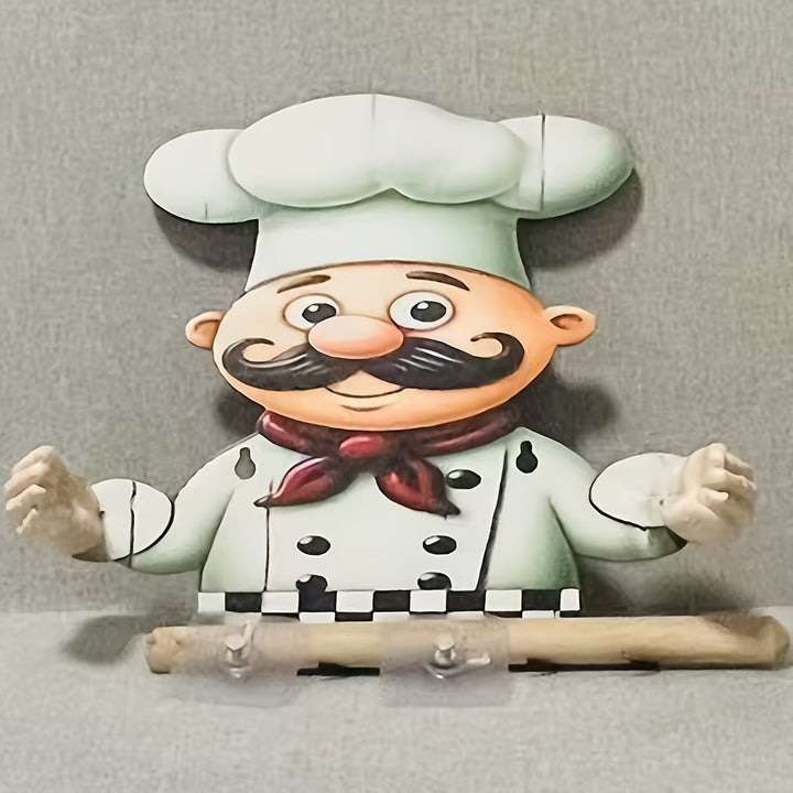 [Soporte Inoxidable para Toallas de Cocina] Portarrollos de Papel de Acero Inoxidable y Madera para Montar en Pared - Soporte para Toallas de Cocina con Tema de Chef para Decoración del Hogar