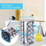 Organizador de Condimentos Giratorio de Acero Inoxidable con Tarros de Vidrio, 10 Diseños Festivos, Estante Multinivel para Cocina, Base Giratoria 360°, Ahorra Espacio en la Encimera