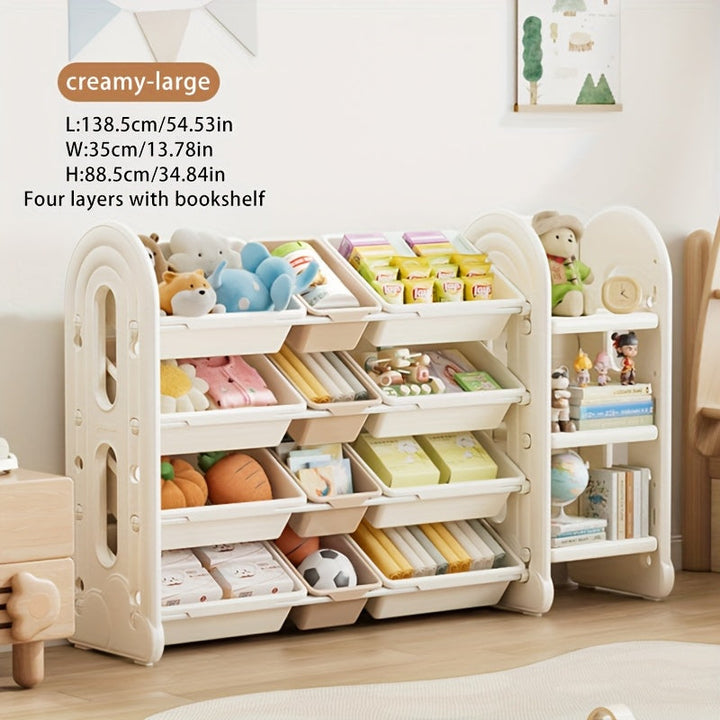 Estantería Extra Grande de 4 Niveles con Caja Organizadora de Patrón de Nubes - Ideal para Sala, Dormitorio y Armario