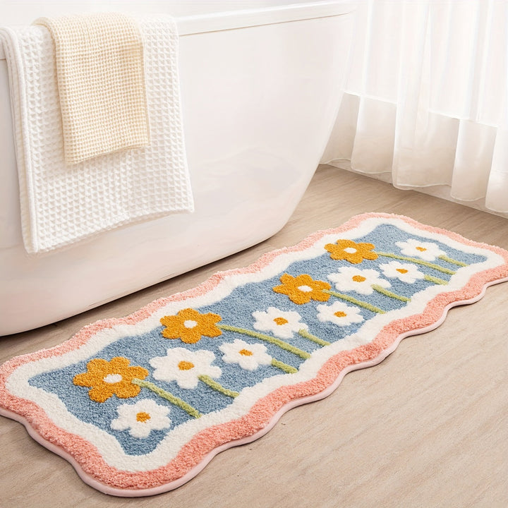 1pc DAJIANG Alfombra de Baño de Forro Polar Extra Suave - Diseño Floral, Antideslizante & Ultra Absorbente, Cómoda para el Suelo del Baño, Lavabo, Bañera, Ducha - Lavable a Máquina, Poliéster, Tapete de Baño