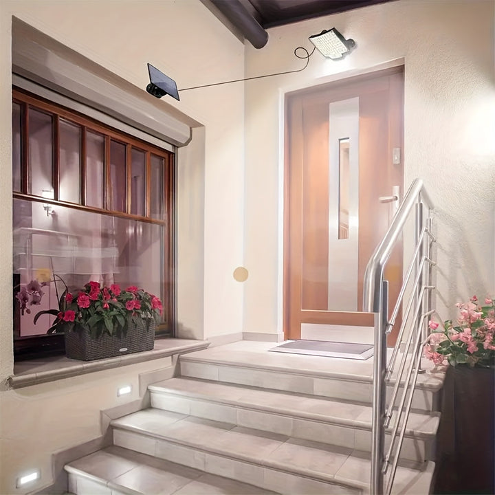 Arreglo Solar de Seguridad Industrial 106LED 3000LM con Estroboscopio y Detección Automática | Cableado de Alta Capacidad de 279.4cm + Hub de Control sin varillas para Iluminación Perimetral/Depósitos de Vehículos