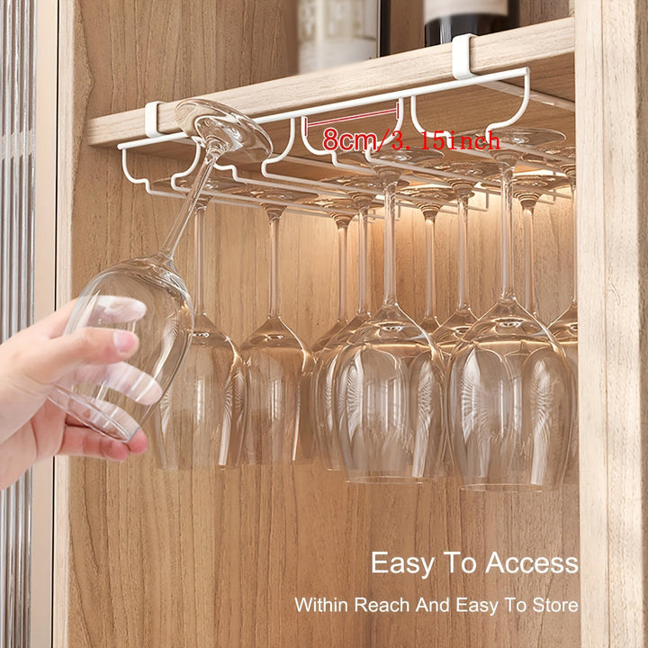 Soporte para Copas de Vino sin Taladro para Debajo del Gabinete - Estante para Vasos con Acabado Metálico y Fácil Instalación, Ahorra Espacio para Copas de Borgoña, Champán y Cóctel, Construcción Duradera