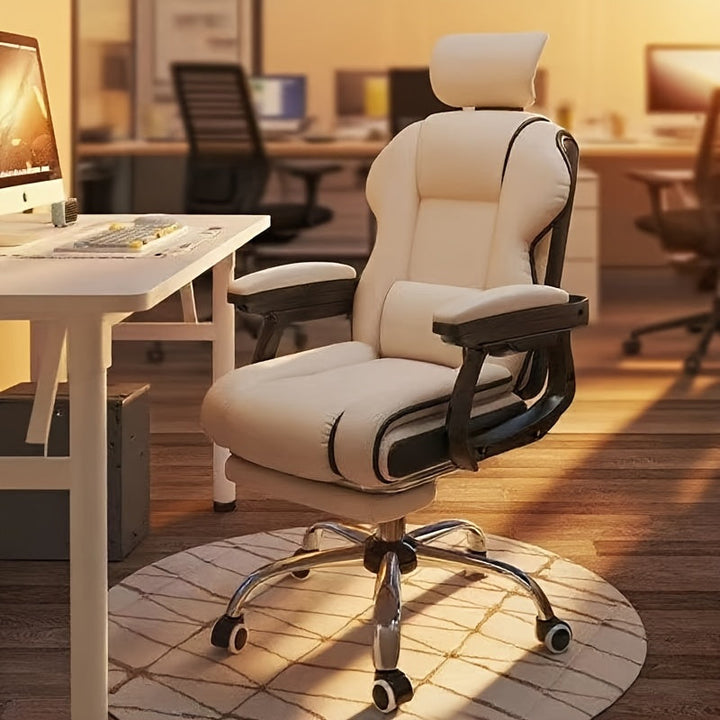 Butaca Ergonómica con Soporte Lumbar - Base de Metal Resistente, Asiento Acolchado y Postura Ajustable - Para Hogar, Gaming u Oficina - Sin Necesidad de Energía, Fácil Montaje - Diseño Moderno en Blanco y , Mueble de Trabajo Cómodo y Estiloso