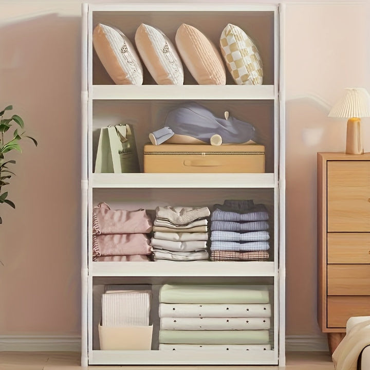 1pc Estante Simple de Doble Fila Creativo, Armario de Almacenamiento Reforzado con Tapa Abatible 5 Niveles Blanco, Estantería Multiusos para Libros