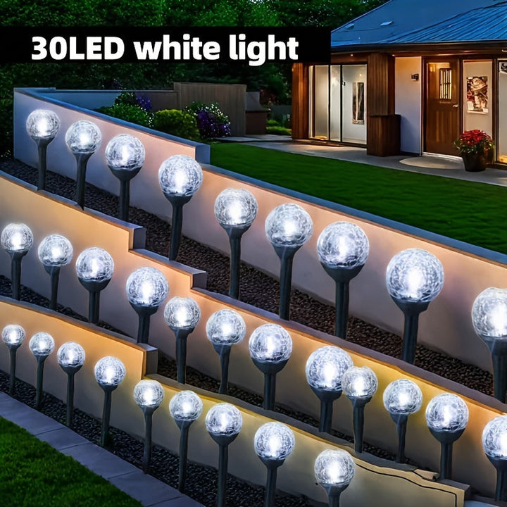 Luces solares decorativas con bolas de burbujas, 20 LEDs, 8 modos de iluminación (blanco cálido, blanco cálido, blanco frío), carga solar diurna y encendido automático nocturno, para jardines, césped, caminos, patios, etc