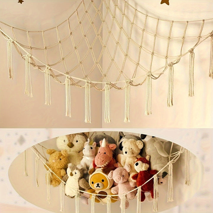 Red Colgante para Almacenamiento de Peluches, Red Colgante Grande para Esquina de Peluches, Red Colgante Linda para Almacenamiento de Peluches, Decoración de Pared para Dormitorio, Equipada con Tres Ganchos