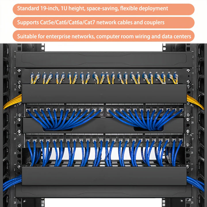 Panel de Conexión Keystone 1U de 24 Puertos, Montaje en Rack Metálico de 19 Pulgadas, Espesor Aumentado de 1.5mm, Tomas Keystone Cat6/Cat6a/Cat7 (Vendidas por Separado), Barra de Gestión de Cables Incluida,