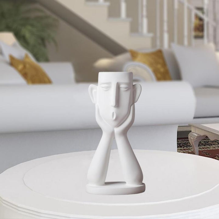 1 Pieza de Escultura de Jarrón de Resina Vintage con Diseño de Rostro Humano - Maceta Artística para Decoración Interior/Exterior, 12.5x24.99 cm Regalo Blanco para Hogar u Oficina, Decoración para el Hogar