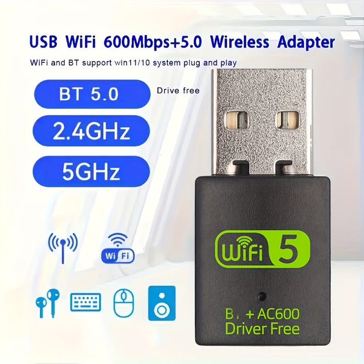 Adaptador WiFi USB Doble Banda 2.4G/5G, Tarjeta LAN Inalámbrica Plug and Play Sin Necesidad de Controladores, Compatible con Windows XP/Vista/7/8/10/11, Conexión USB, Voltaje de Funcionamiento ≤36V