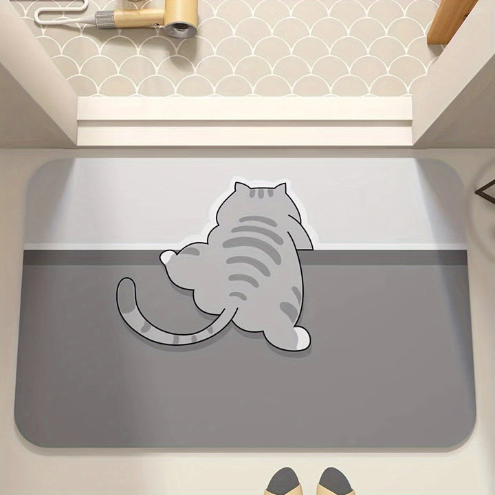 Alfombra de baño con silueta de gato naranja - Diatomea suave, antideslizante, absorbente y lavable para inodoro, lavabo y ducha - Alfombra decorativa para entrada, baño o como alfombra de gato absorbente