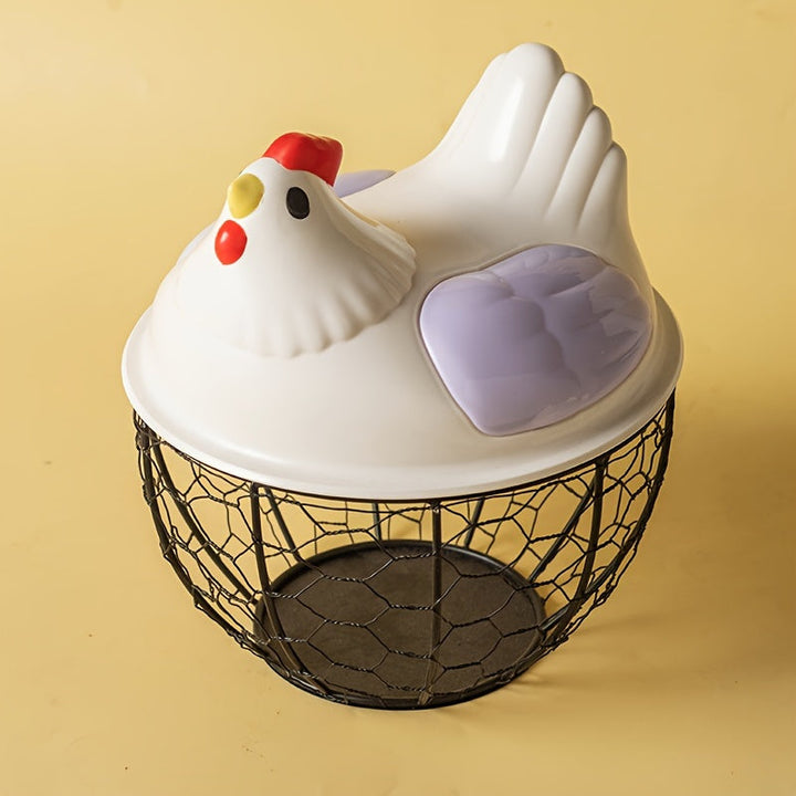 Portador de huevos de cerámica moderna en forma de pollo con acordes coloridos - Elegante cesta de almacenamiento de cocina para huevos y artículos pequeños, material plástico, perfecto para decoración del hogar, portador de huevos para refrigerador.
