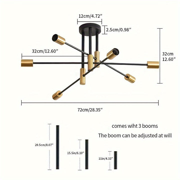 1pc Lámpara Colgante Industrial Moderna en Negro y Dorado - Elegante Aplique de Techo con 4/6 Bombillas, Montaje Semi-Encastrado, Base E26/E27 para Sala de Estar, Comedor, Dormitorio, Cocina, Café - Acabado Metálico Elegante, Sin Bombillas Incluidas, Luc