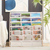 1pc Estante de Madera Clásico Multinivel con Almacenamiento en Tela - Organizador Versátil para Libros, Revistas y Archivos | Ideal para Estudio, Dormitorio o Oficina | Sin Necesidad de Energía