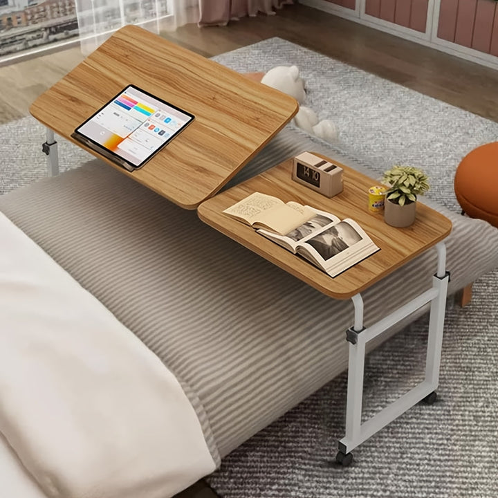 1pc Mesa de noche ajustable con ruedas para hospital, con marco de madera, soporte inclinable multi-posición - Ideal para hogar, oficina y uso hospitalario, Mesa de noche para oficina | Mesa de noche moderna | Construcción duradera, Mesa de noche