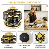 Estante giratorio de especias con 6 frascos de especias: Ahorra espacio y conveniencia - Organizador de cocina - Incluye 6 frascos de especias etiquetados, Estante giratorio de especias/Organizador de especias/Organizador de especias, Acero inoxidable