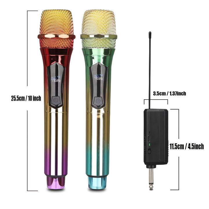 1pc Set de micrófono inalámbrico profesional, sistema de karaoke de doble canal, receptor recargable por USB, conector de 6,35 mm, batería de litio de 1500 mAh, tensión máxima de 36 V, para discursos, bodas, iglesia, sistema de sonido