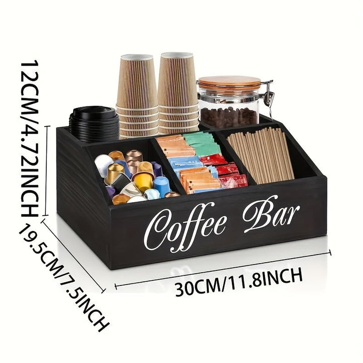 1pc Clásico Organizador de Barra de Café de Madera, Almacenamiento de Múltiples Compartimentos para Accesorios de Café, Condimentos y Cápsulas, Canastas de Estantería
