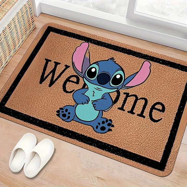 1pc Felpudo de Poliéster Disney Stitch Bienvenido con Grosor de 10mm y 550g/m² Rectangular, Alfombra Antideslizante para Sala de Estar Dormitorio Cocina Pasillo Lavadora Lavable HYDD0205BB