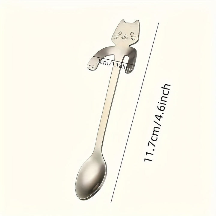 3 piezas de cucharas de café en forma de gato de acero inoxidable, cucharas para helado miniatura, encantadores utensilios de cocina, regalo perfecto para cumpleaños, fiestas, vacaciones para amantes de los gatos