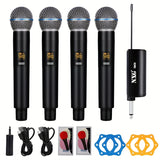 Microfono sin varillas Cantante NXG para Karaoke, sistema de micrófonos dinámicos portátiles de 4 UHF con control de voz/volumen y receptor recargable, ideal para iglesias, bodas, fiestas, discursos, refuerzo de sonido y mezcladores
