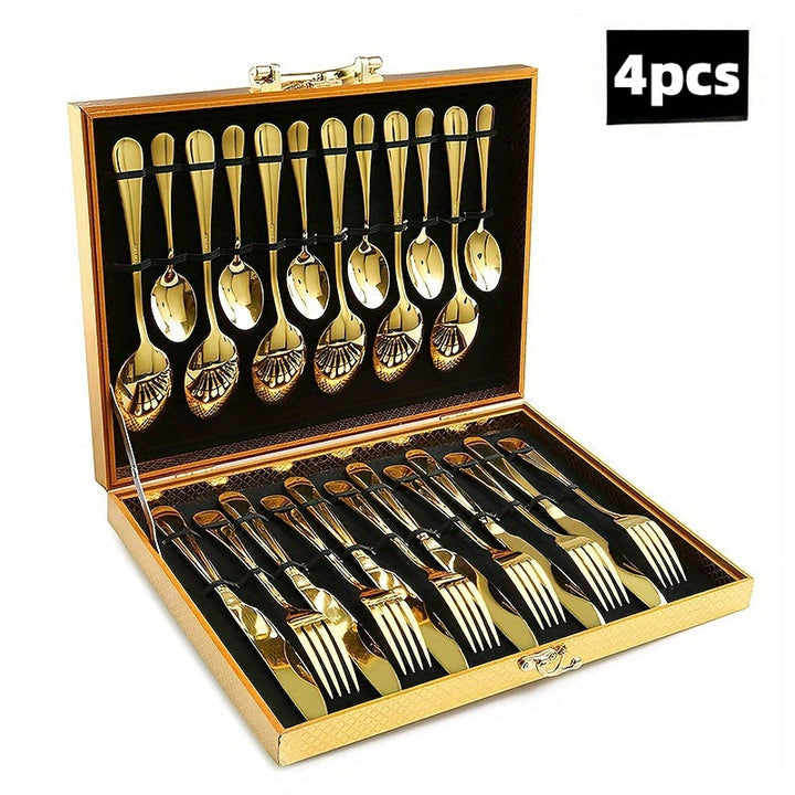 Juego de 4 cubiertos de acero inoxidable premium, pulido espejo, lavable en lavavajillas, ideal para restaurantes, cocinas, camping y picnics