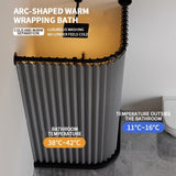 Cortina de baño plegable para esquinas curvas, separación de zona seca y húmeda, con ganchos enrollables negros, doble imán para fijación y material de lino imitación en los bordes. Ideal para baños en casa o vestidores. Cortinas para baños