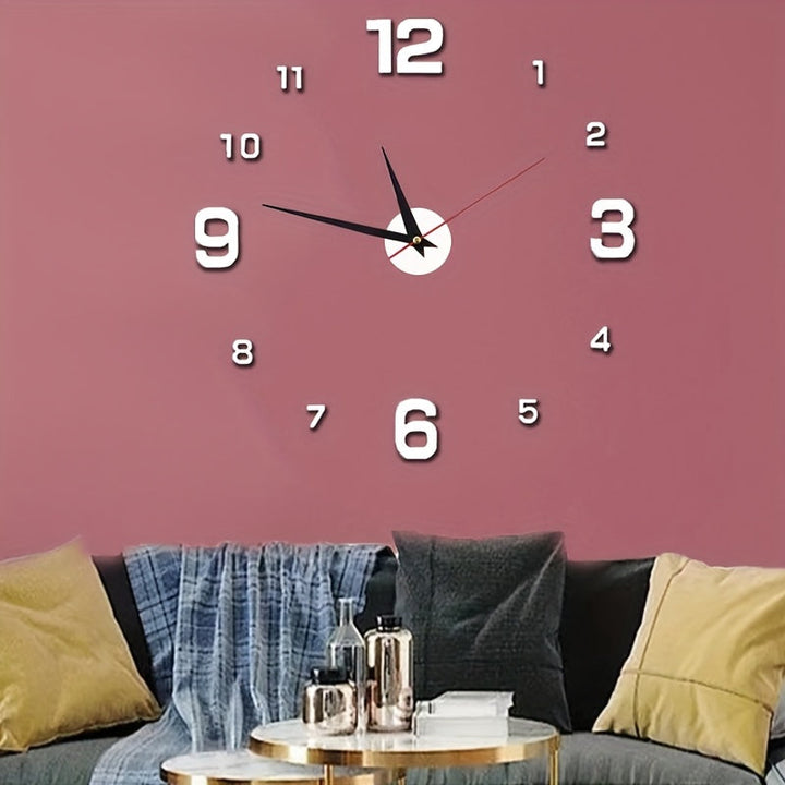 Reloj de Pared Silencioso y Luminoso Moderno - Autoadhesivo, Números Grandes Dorados y Segundero Rojo, Diseño de Espejo Acrílico para Sala o Estudio, Funciona con Pilas (Pila AA No Incluida)