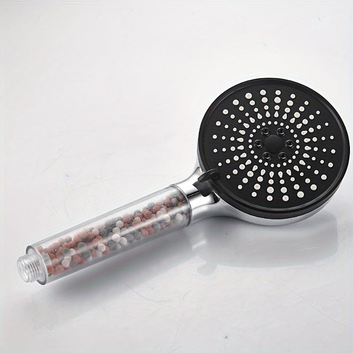 1 pieza de cabeza de ducha ahorradora de agua de acero inoxidable con filtro de cuentas, 6 modos ajustables de pulverización de alta presión, forma redonda, accesorios de baño, cabeza de ducha para baño.