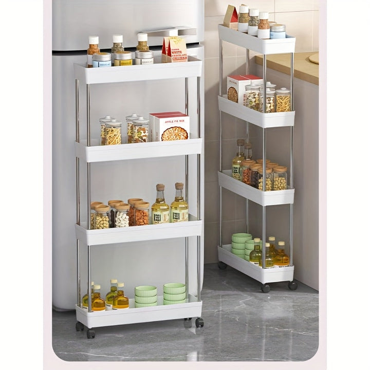 Carro de almacenamiento de cuatro niveles, carrito de varias capas para espacios reducidos - estantería de cocina, carrito de piso, organizador delgado, organizador de varias capas para sala de estar y baño.