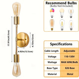 Juego de 2 apliques de pared dorados para baño, lámpara moderna para espejo de tocador, apliques semiempotrados ajustables de metal para pasillo, habitación o cocina, base E26, conexión directa (focos no incluidos)