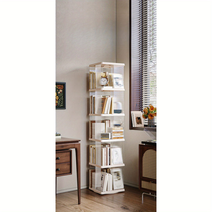 Estante rotativo de 360 grados con 4 estaciones adecuado para hogar, estante minimalista de pie, estante de varios niveles, estante de gran capacidad, estante de almacenamiento, cesta de revistas y periódicos.