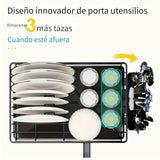 Escurridor de platos compacto de metal con porta utensilios y desagüe, ahorrador de espacio para cocina o fregadero, ideal para autocaravanas y apartamentos pequeños