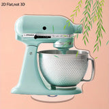 Mixer de pie de 2D plano de color turquesa con mango y tazón rayado - Placa de exhibición de acrílico 2D, soporte giratorio con base, decoración interior/exterior, mixer para cocina