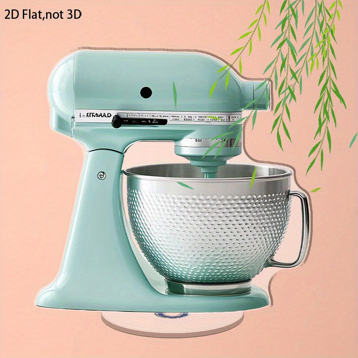 Mixer de pie de 2D plano de color turquesa con mango y tazón rayado - Placa de exhibición de acrílico 2D, soporte giratorio con base, decoración interior/exterior, mixer para cocina