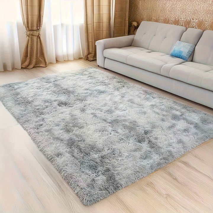 Alfombra grande para sala, diseño tie-dye en tono gris agua, textura esponjosa y ultra suave, moderna y decorativa, ideal para dormitorio