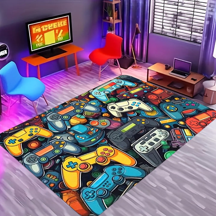 Alfombrilla de Área para Controlador de Juegos de 1 Pieza para Dormitorio de Niños - Diseño Vívido de Videojuego, Material Suave de Franela, Ligera y Lavable a Máquina, Ideal para Configuración de Deportes Electrónicos, Alfombra de Puerta, Cocina o Sala